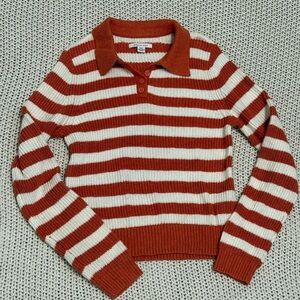 American Eagle Striped Orange and White Women's Sweater